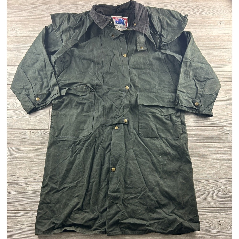 Koolah Jacket MEns Medium Black Waxed Cotton Duster Coat Button Up